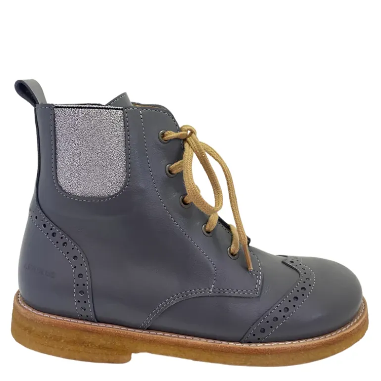 Angulus Kids | Basic boots with Lace & Zipper | Grey & Silver