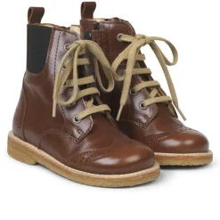 Angulus Kids | Lace-up Boot with Elastic & Zipper | Brown