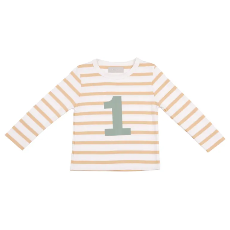 Bob & Blossom Number T-Shirts | Biscuit, White & Green Striped