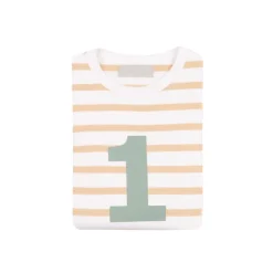 Bob & Blossom Number T-Shirts | Biscuit, White & Green Striped