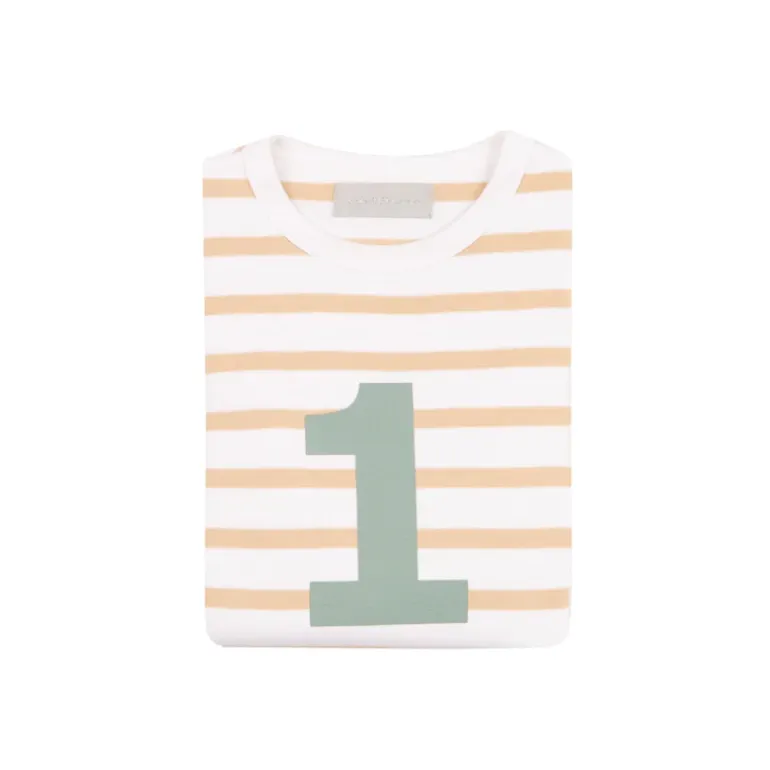 Bob & Blossom Number T-Shirts | Biscuit, White & Green Striped