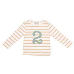 Bob & Blossom Number T-Shirts | Biscuit, White & Green Striped