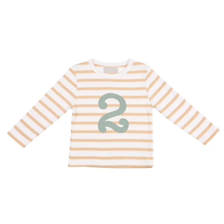 Bob & Blossom Number T-Shirts | Biscuit, White & Green Striped