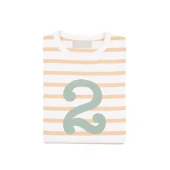 Bob & Blossom Number T-Shirts | Biscuit, White & Green Striped