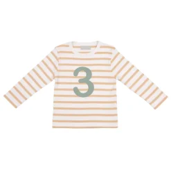 Bob & Blossom Number T-Shirts | Biscuit, White & Green Striped