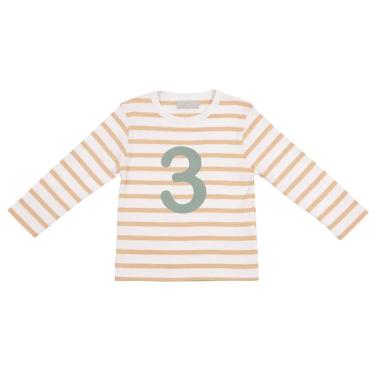 Bob & Blossom Number T-Shirts | Biscuit, White & Green Striped