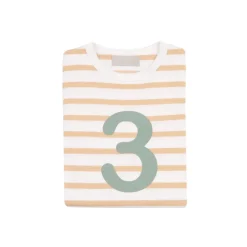 Bob & Blossom Number T-Shirts | Biscuit, White & Green Striped