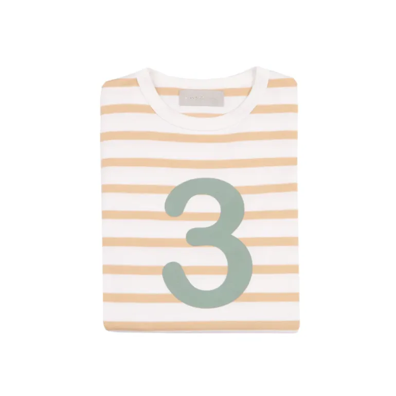 Bob & Blossom Number T-Shirts | Biscuit, White & Green Striped