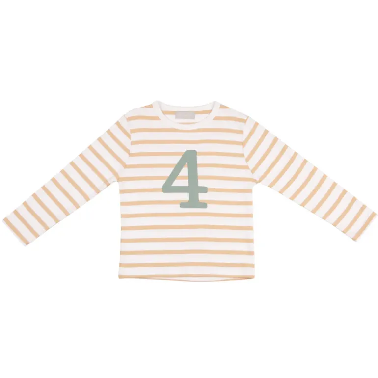 Bob & Blossom Number T-Shirts | Biscuit, White & Green Striped