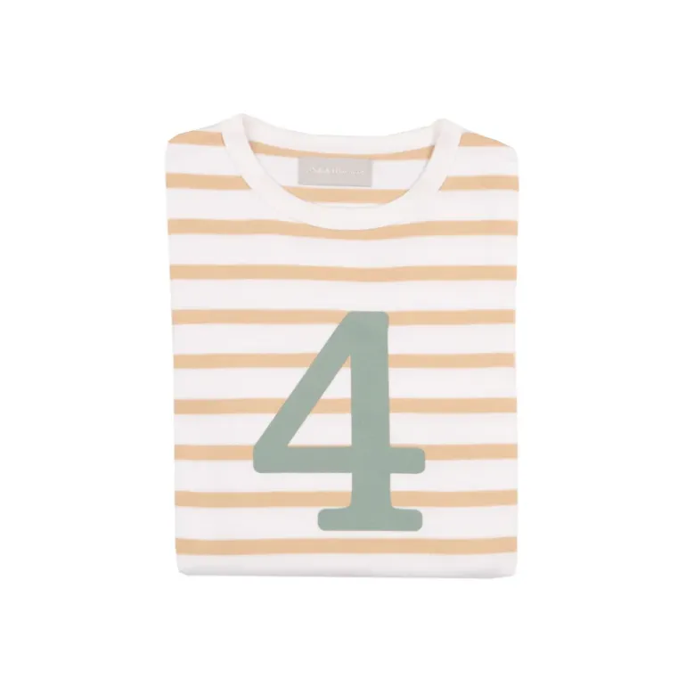 Bob & Blossom Number T-Shirts | Biscuit, White & Green Striped