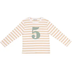 Bob & Blossom Number T-Shirts | Biscuit, White & Green Striped