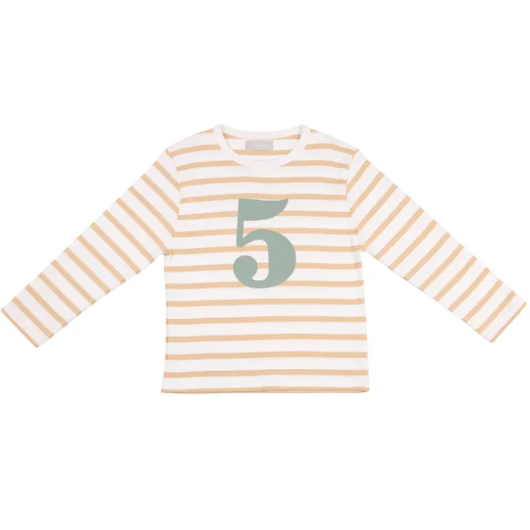 Bob & Blossom Number T-Shirts | Biscuit, White & Green Striped