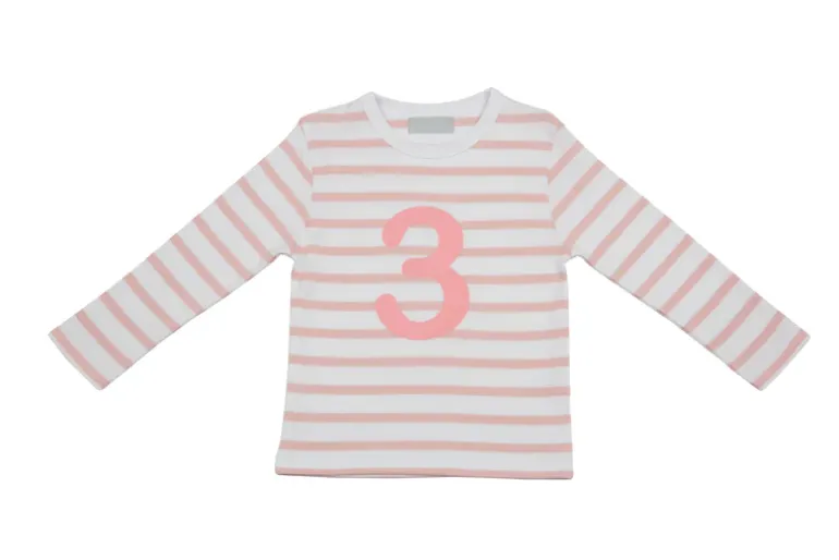 Bob & Blossom Number T-Shirts | Dusty Pink & White Striped