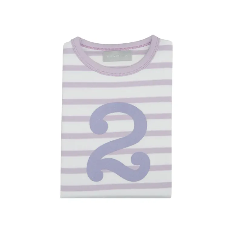 Bob & Blossom Number T-Shirts | Parma Violet & White Striped