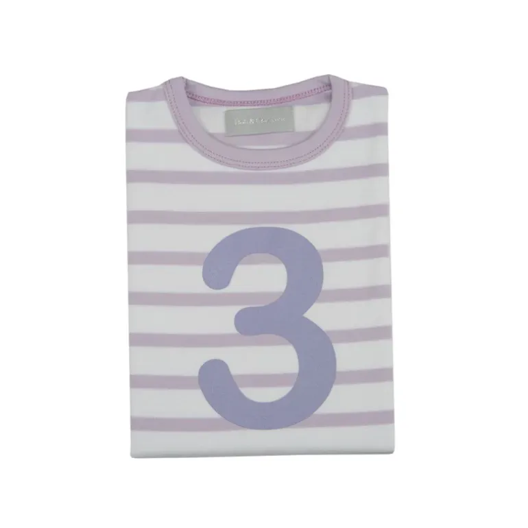 Bob & Blossom Number T-Shirts | Parma Violet & White Striped
