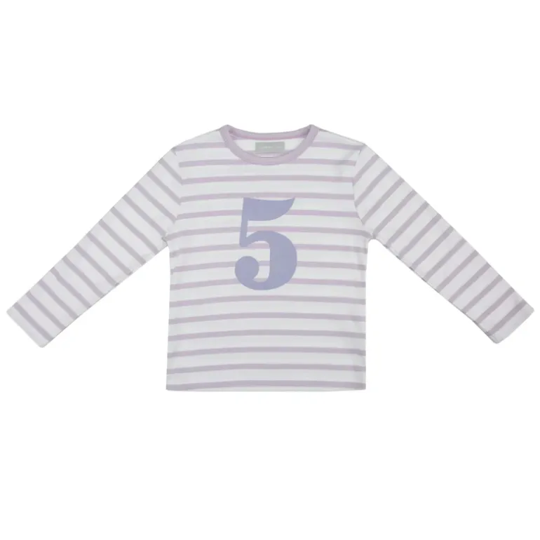 Bob & Blossom Number T-Shirts | Parma Violet & White Striped