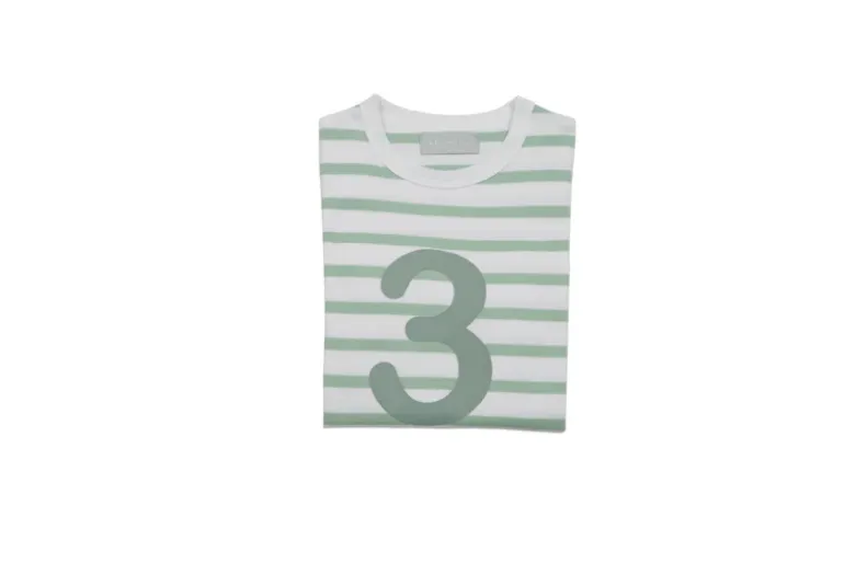 Bob & Blossom Number T-Shirts | Seafoam Green & White Striped