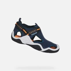 Geox Kids Sandals | Waterproof Wader | Navy & Orange Fluro