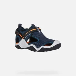 Geox Kids Sandals | Waterproof Wader | Navy & Orange Fluro