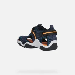 Geox Kids Sandals | Waterproof Wader | Navy & Orange Fluro