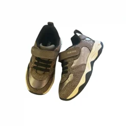 Geox Kids Trainers | Calco Velcro | Smoke Grey & Gold