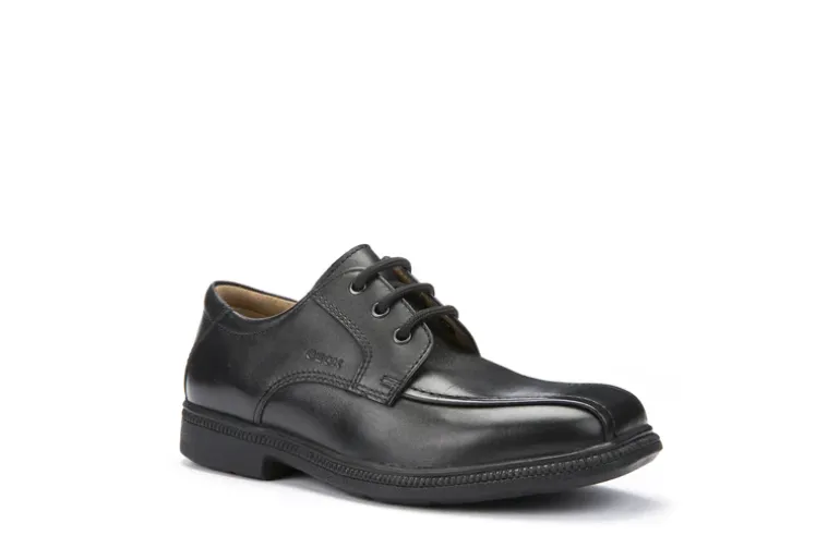 Geox School Shoes | Federico Stitch Lace Up | Black Leather