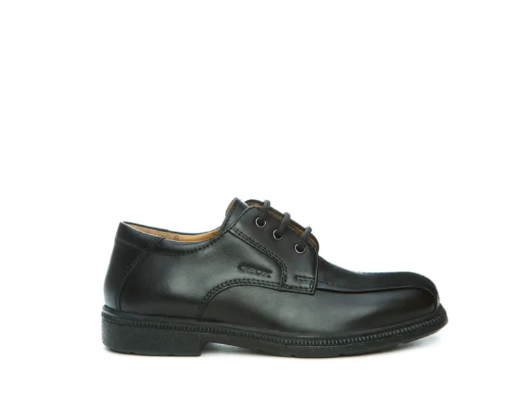 Geox School Shoes | Federico Stitch Lace Up | Black Leather
