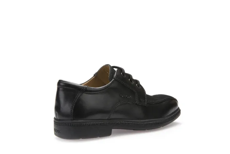 Geox School Shoes | Federico Stitch Lace Up | Black Leather