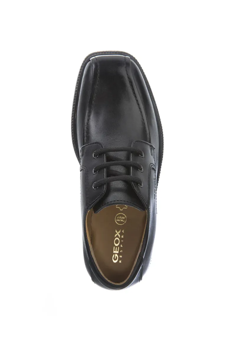 Geox School Shoes | Federico Stitch Lace Up | Black Leather