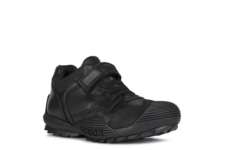 Geox School Shoes | Savage Elastic Velcro | Black Leather