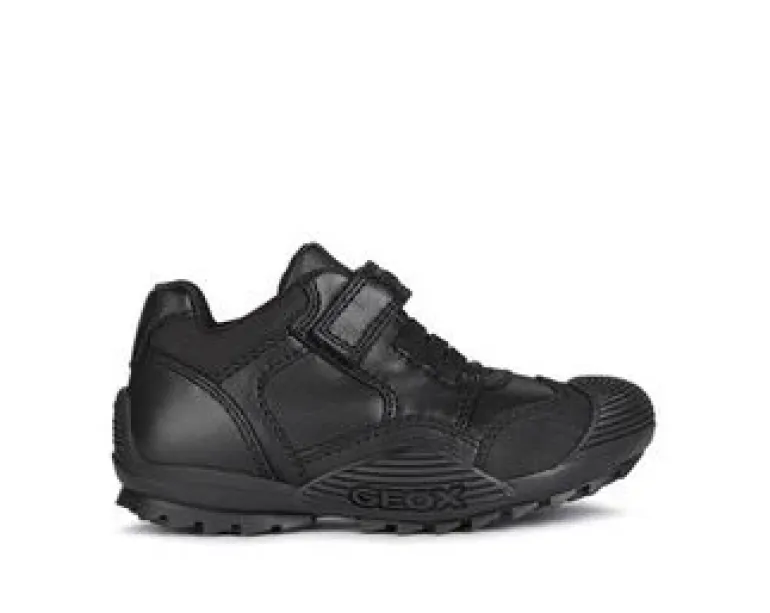 Geox School Shoes | Savage Elastic Velcro | Black Leather
