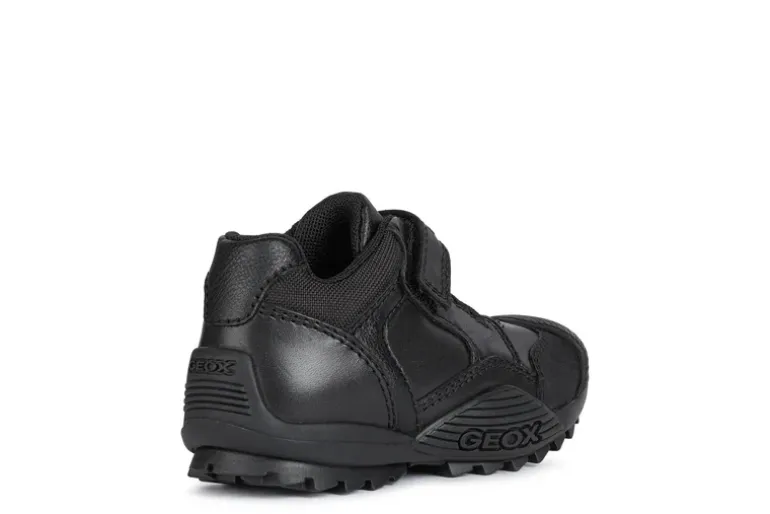 Geox School Shoes | Savage Elastic Velcro | Black Leather