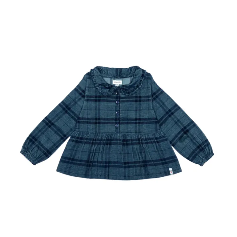 Lilly and Sid Collar Blouse | Check Navy