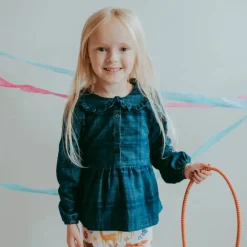 Lilly and Sid Collar Blouse | Check Navy
