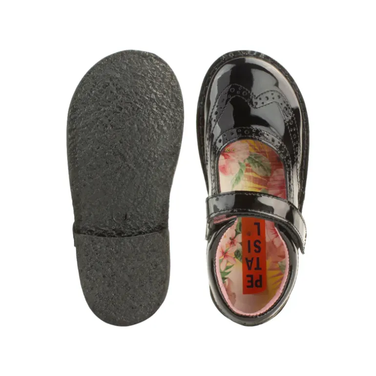 Petasil School Shoes | Claret | Black Patent