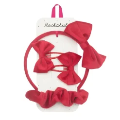 Rockahula Kids Hair Set | Velvet Bow School Set | Red