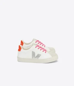 Veja Kids Trainers | Esplar Lace | Extra White, Silver & Orange Fluro