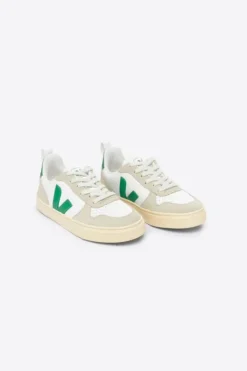 Veja Kids Trainers | V-10 Lace | White, Emeraude & Almond